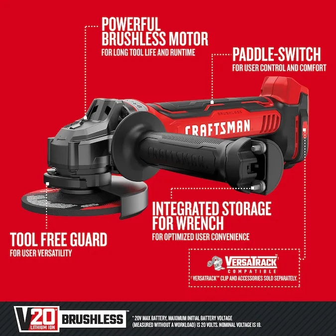 CRAFTSMAN V20 4.5-in 20-volt Max Paddle Switch Brushless Cordless Angle Grinder (Tool Only)