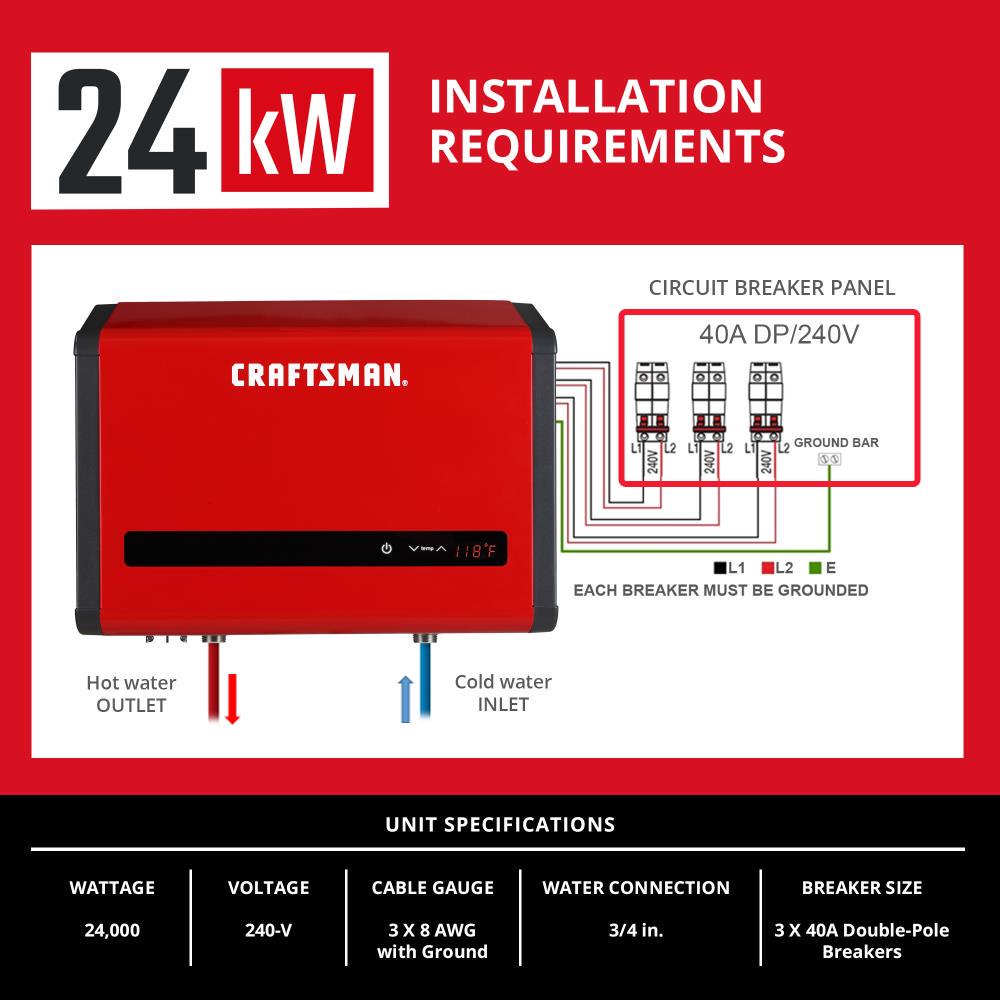 CRAFTSMAN 240-Volt 24-kW 4.8-GPM Tankless Electric Water Heater