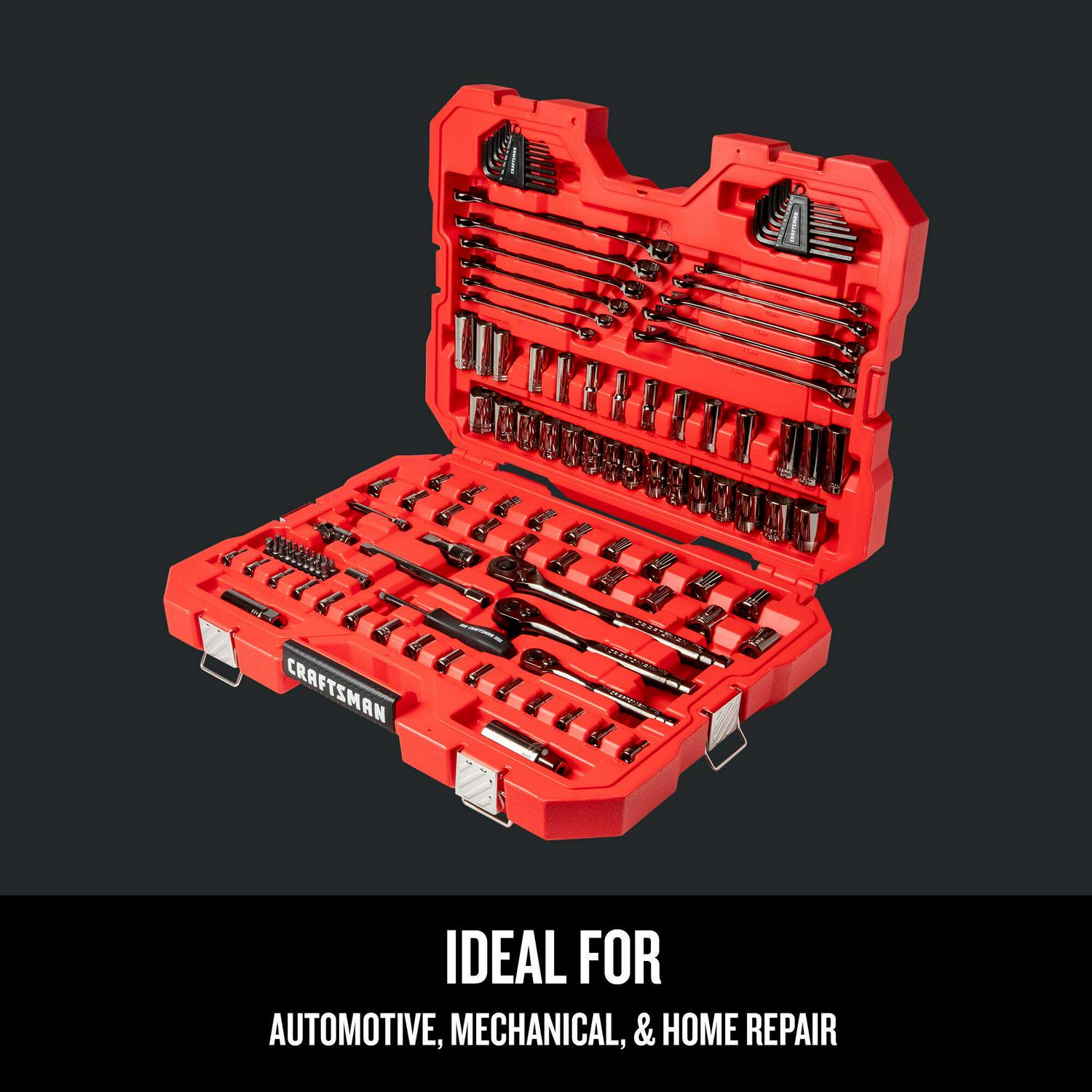 CRAFTSMAN 121-Piece Standard (SAE) and Metric Combination Gunmetal Chrome Mechanics Tool Set with Hard Case