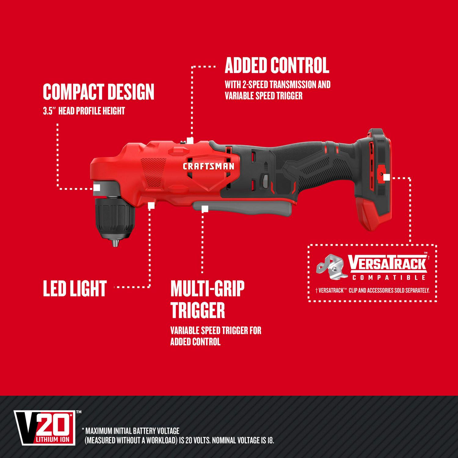 CRAFTSMAN V20 20-volt 3/8-in Right Angle Cordless Drill