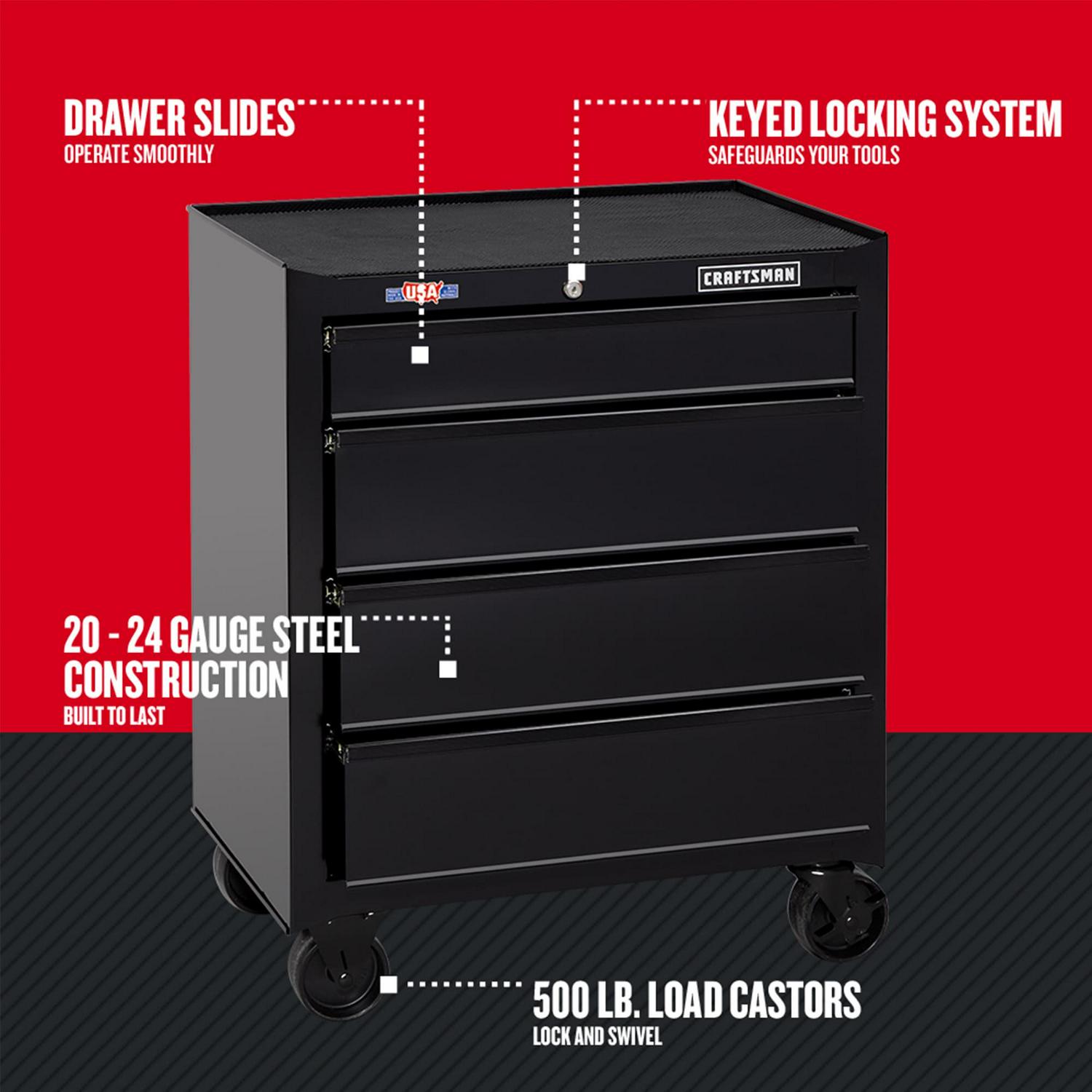 CRAFTSMAN 1000 Series 26.5-in W x 32.5-in H 4-Drawer Steel Rolling Tool Cabinet (Black)