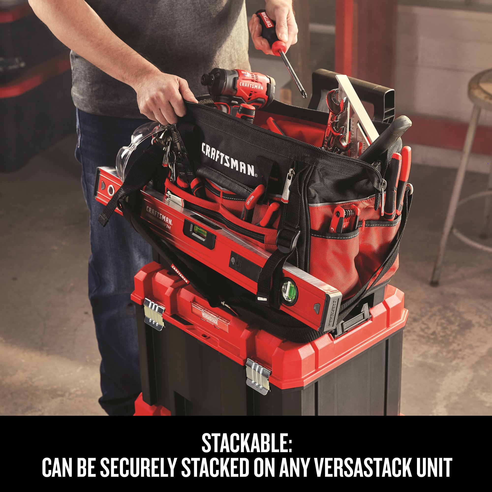 CRAFTSMAN VERSASTACK Red/Black Polyester 17-in Zippered Tool Bag