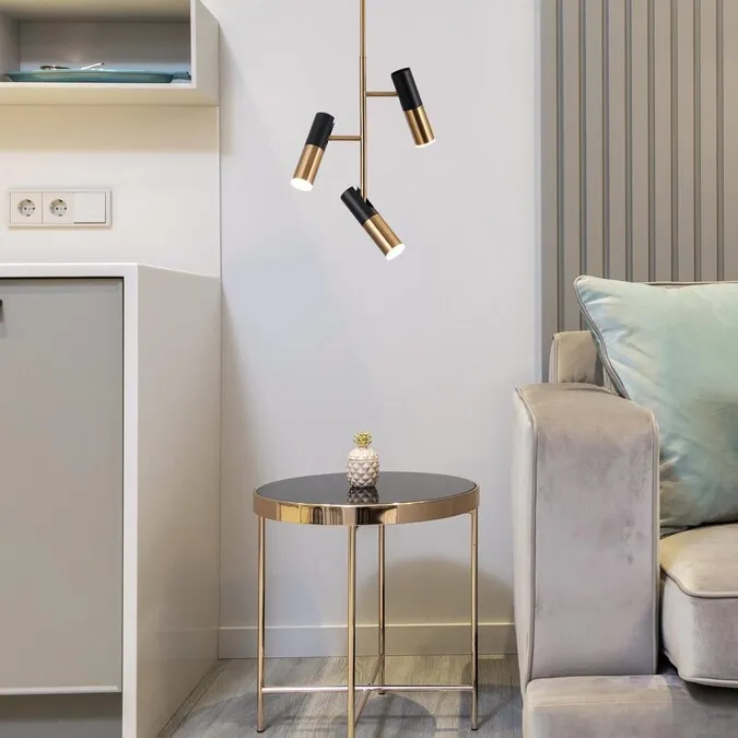 ZEVNI Daron 3-Light Matte Black and Gold Craftsman Geometric LED Hanging Pendant Light