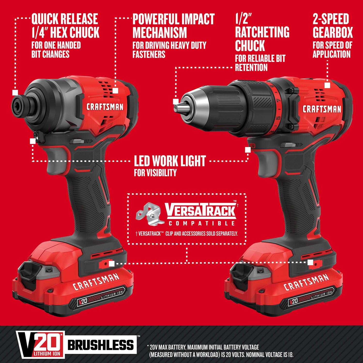 CRAFTSMAN 4-Tool Brushless Power Tool Combo Kit with Soft Case (2-Batteries Included and Charger Included)