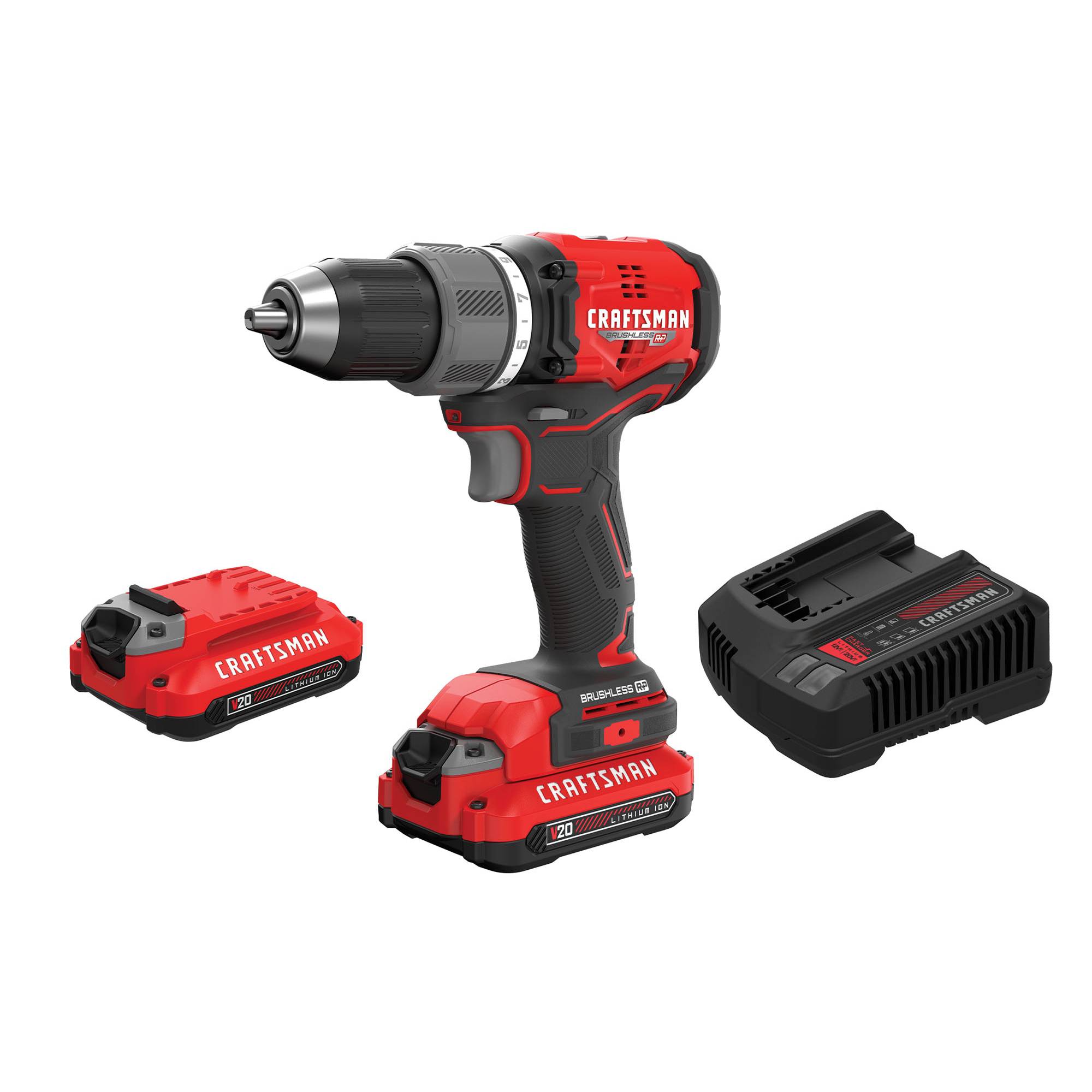 CRAFTSMAN V20 RP 20-volt Max 1/2-in Brushless Cordless Drill (2-Batteries Included, Charger Included and Soft Bag included)