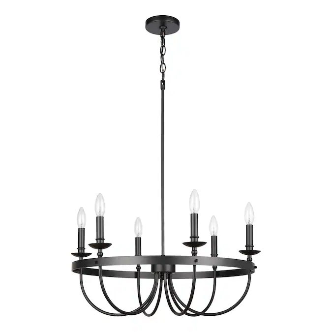 Signature Hardware Buckram 6-Light Matte Black Craftsman Dry rated Chandelier