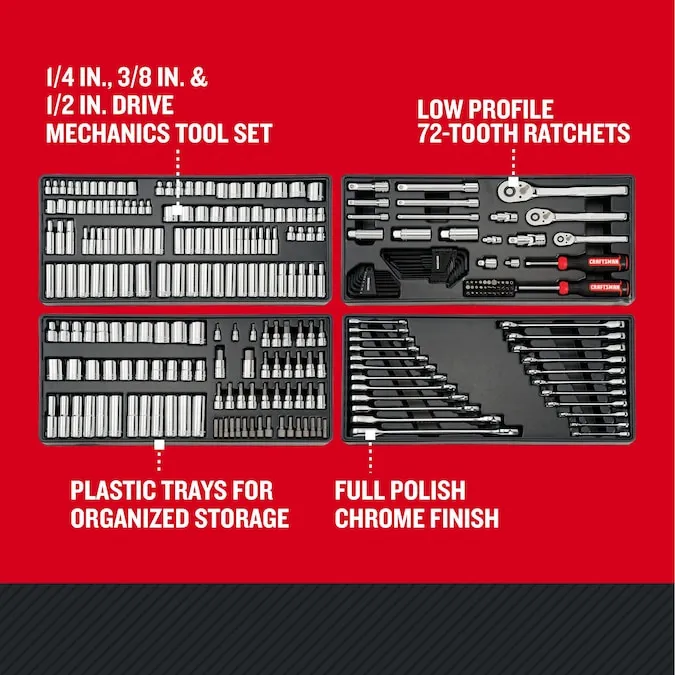 CRAFTSMAN 298-Piece Standard (SAE) and Metric Polished Chrome Mechanics Tool Set