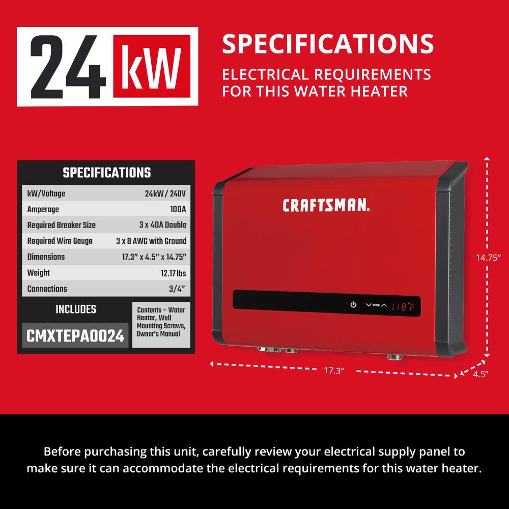CRAFTSMAN 240-Volt 24-kW 4.8-GPM Tankless Electric Water Heater