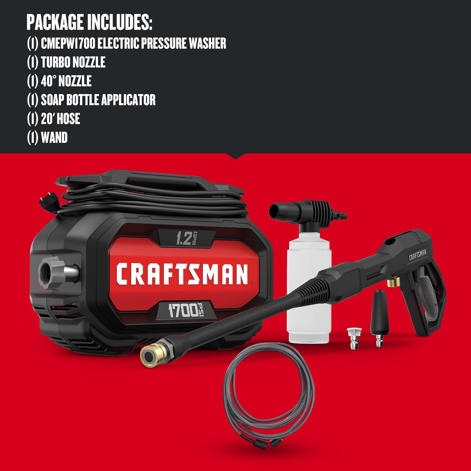 Craftsman Electric Pressure Washer, Cold Water, 1700-PSI, 1.2-GPM, Corded (CMEPW1700)