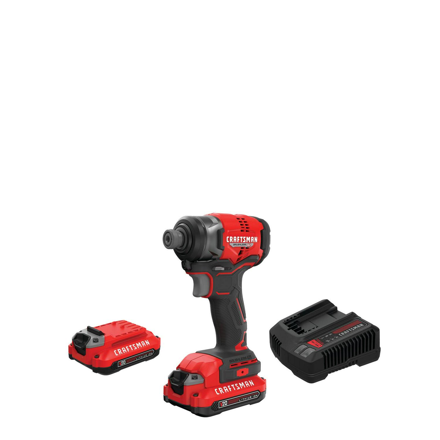 CRAFTSMAN V20 RP 20-volt Max Brushless Cordless Impact Driver (2-Batteries Included, Charger Included and Soft Bag included)