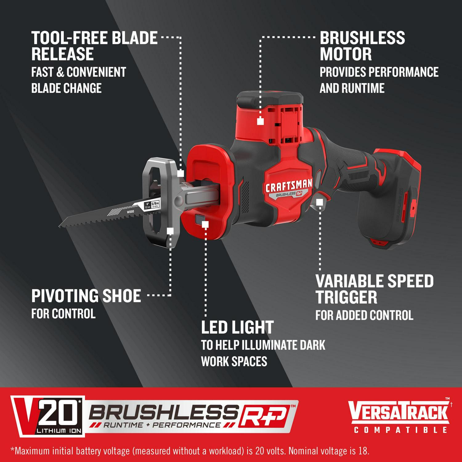 CRAFTSMAN V20 RP 20-volt Max Variable Speed Brushless Cordless Reciprocating Saw (Bare Tool)