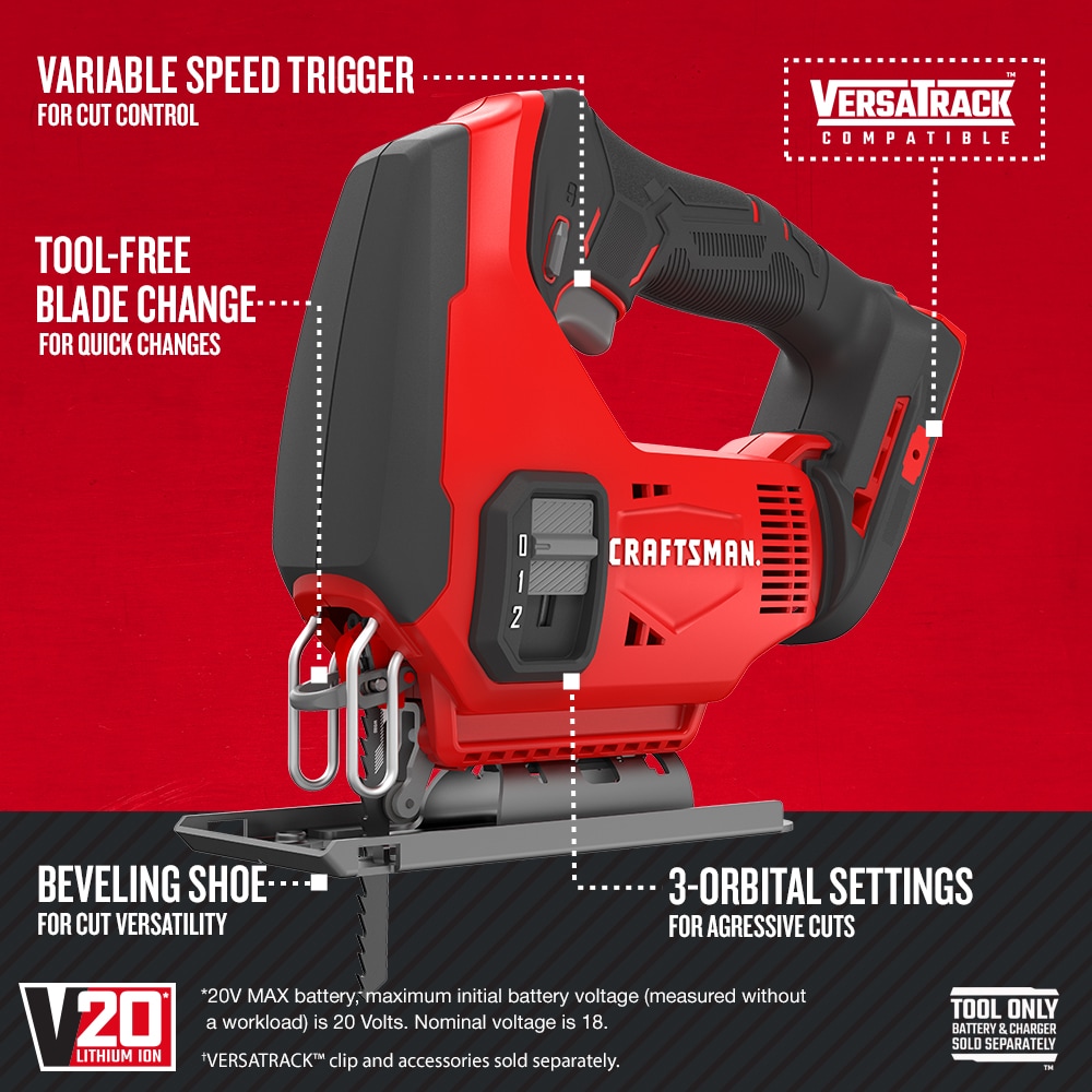 CRAFTSMAN V20 20-volt Max Variable Speed Keyless Cordless Jigsaw (Bare Tool)