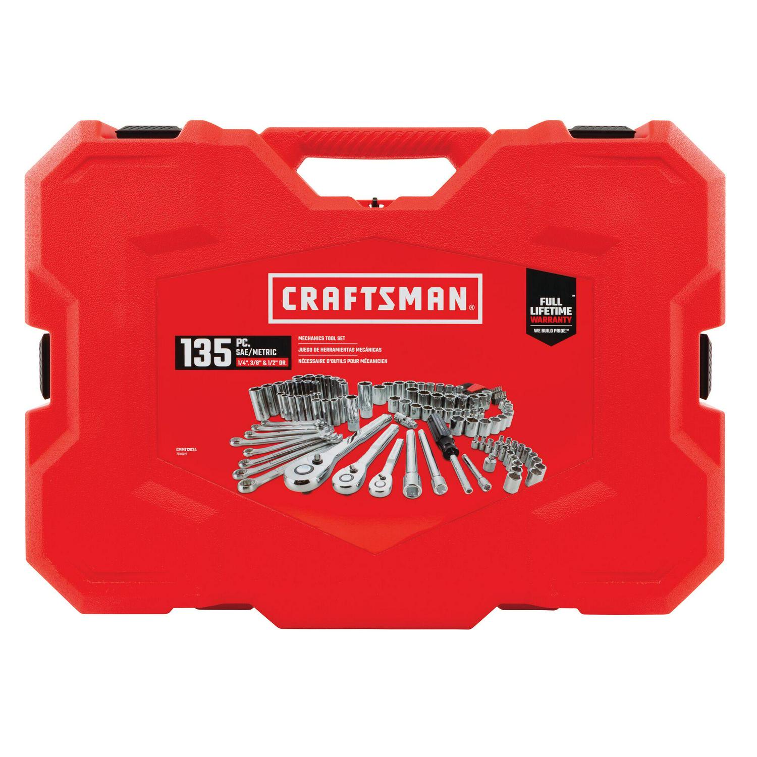 CRAFTSMAN 135-Piece Standard (SAE) and Metric Polished Chrome Mechanics Tool Set with Hard Case