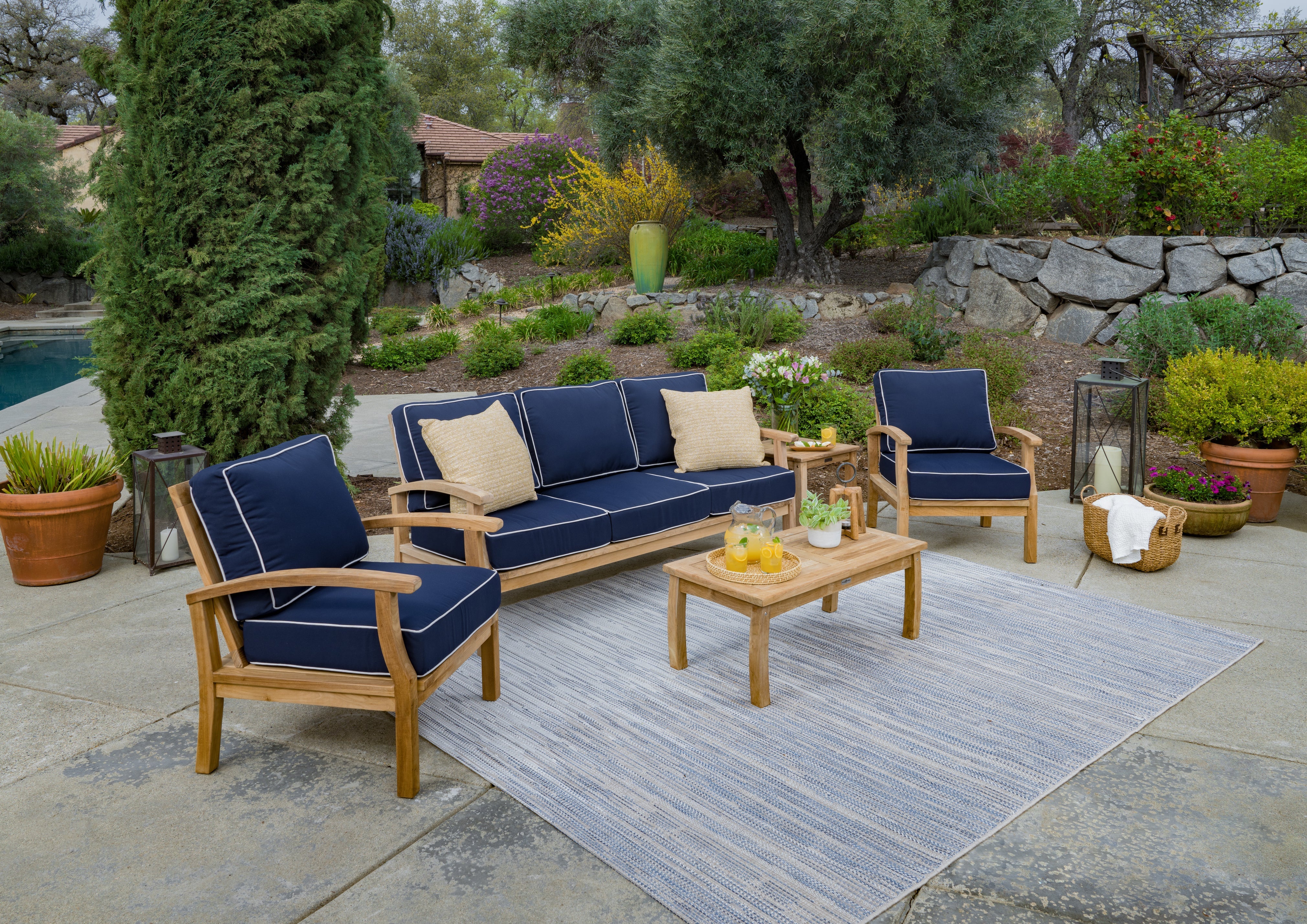 Tortuga Outdoor 5-Piece Indonesian Teak Sofa Set - Sunbrella Canvas Natural or Navy
