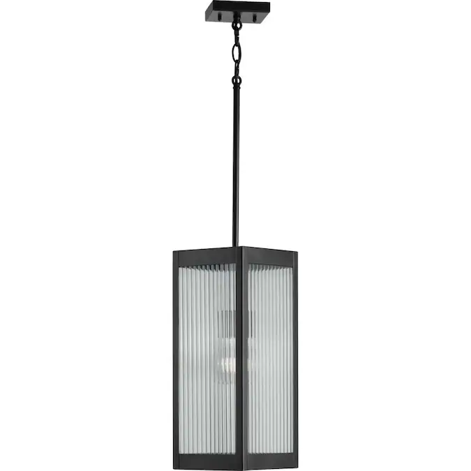 Progress Lighting Felton Black Craftsman Ribbed Glass Lantern Mini Outdoor Hanging Pendant Light