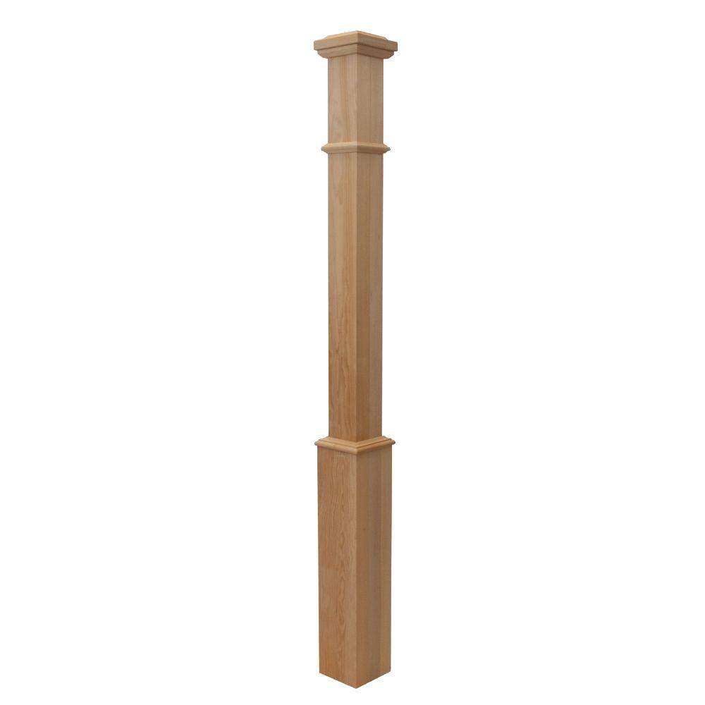 EVERMARK 4001564 Stair Parts 55 in. x 4-5/8 in. Unfinished Hemlock Craftsman Hollow Core Box Newel Post