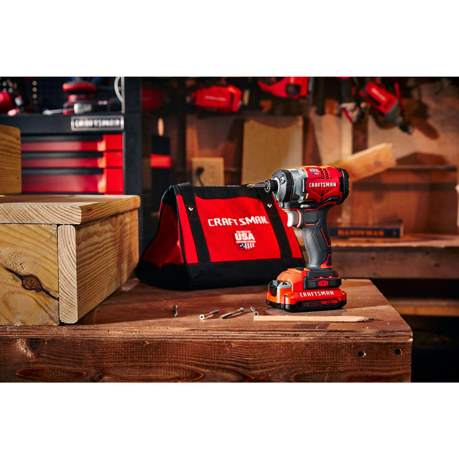 CRAFTSMAN V20 20-volt Max Brushless Cordless Impact Driver (2-Batteries Included, Charger Included and Soft Bag included)