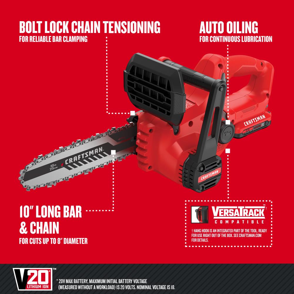 CRAFTSMAN V20 20-volt Max 10-in Battery 2 Ah Chainsaw (Battery and Charger Included)