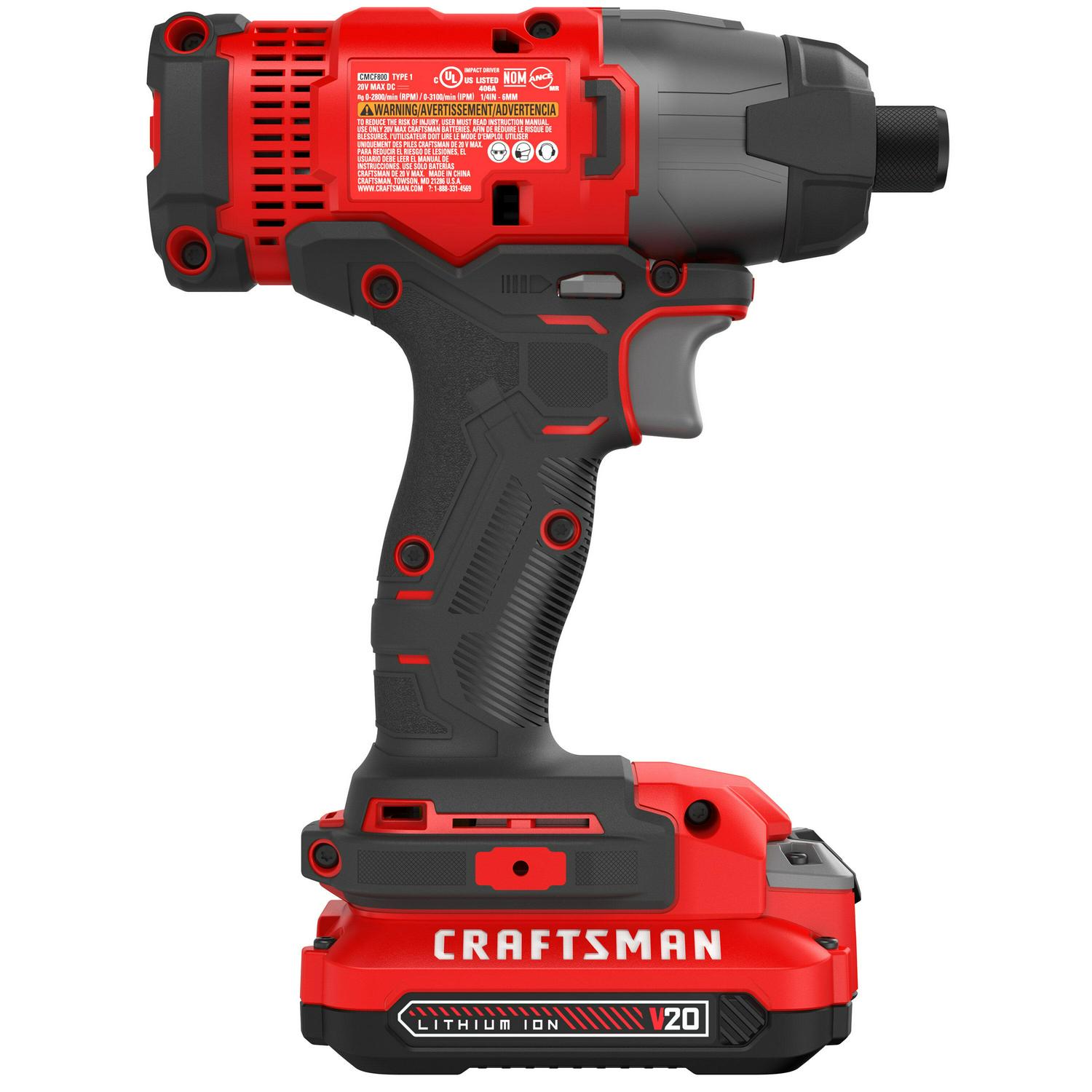 CRAFTSMAN V20 20-volt Max Cordless Impact Driver (2-Batteries Included, Charger Included)