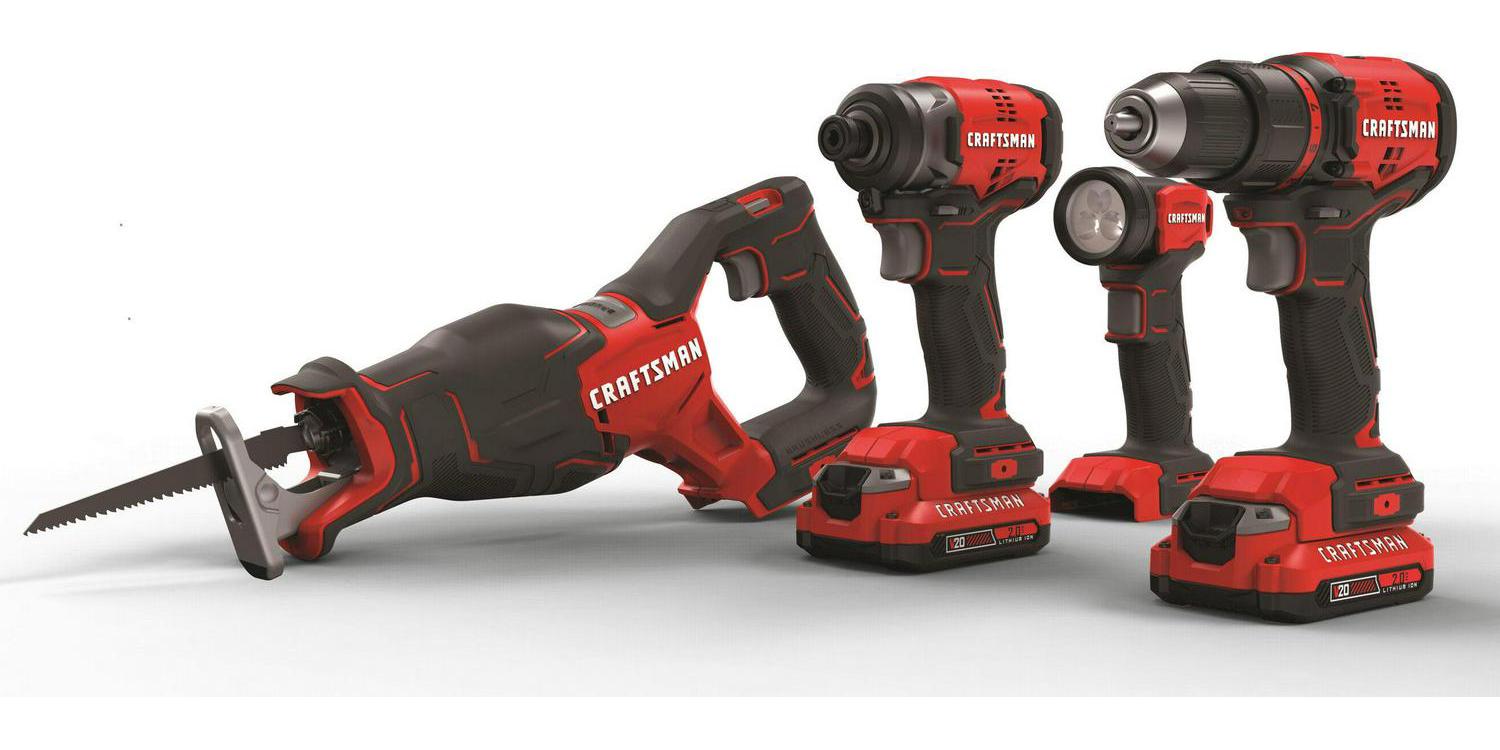 CRAFTSMAN 4-Tool Brushless Power Tool Combo Kit with Soft Case (2-Batteries Included and Charger Included)