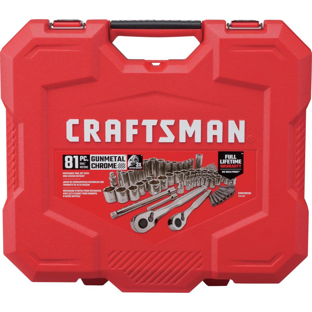 CRAFTSMAN 81-Piece Standard (SAE) and Metric Combination Gunmetal Chrome Mechanics Tool Set with Hard Case