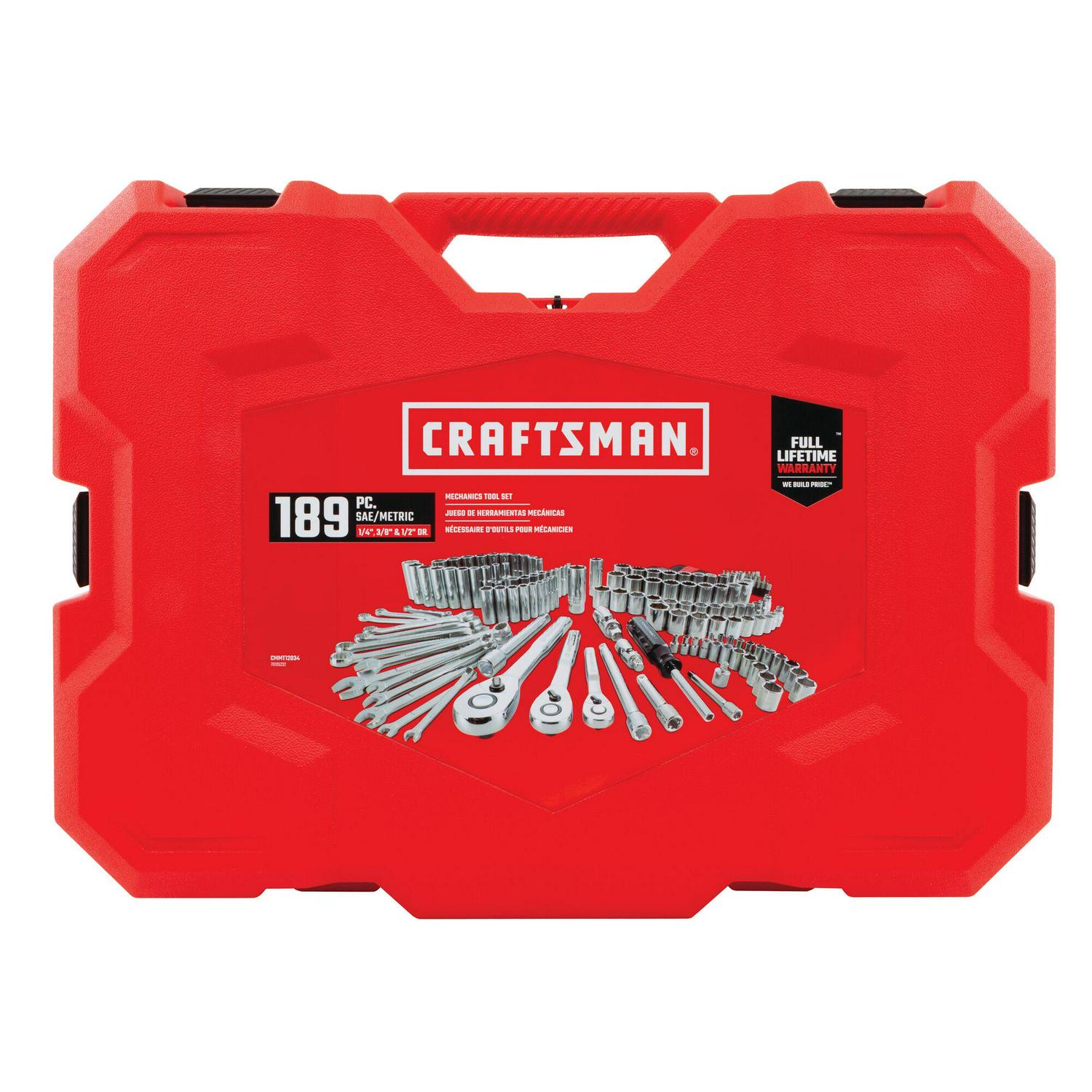 CRAFTSMAN 189-Piece Standard (SAE) and Metric Polished Chrome Mechanics Tool Set with Hard Case