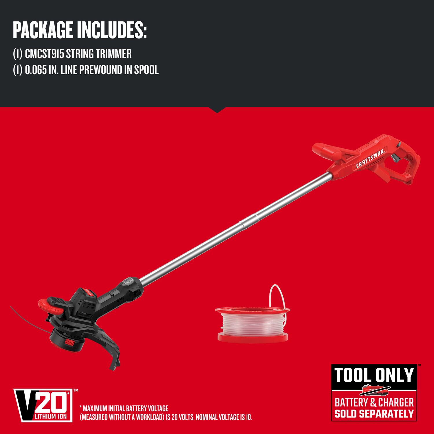 CRAFTSMAN 20-volt Max 10-in Straight Battery String Trimmer with Edger Conversion Capable 2 Ah (Battery and Charger Included)