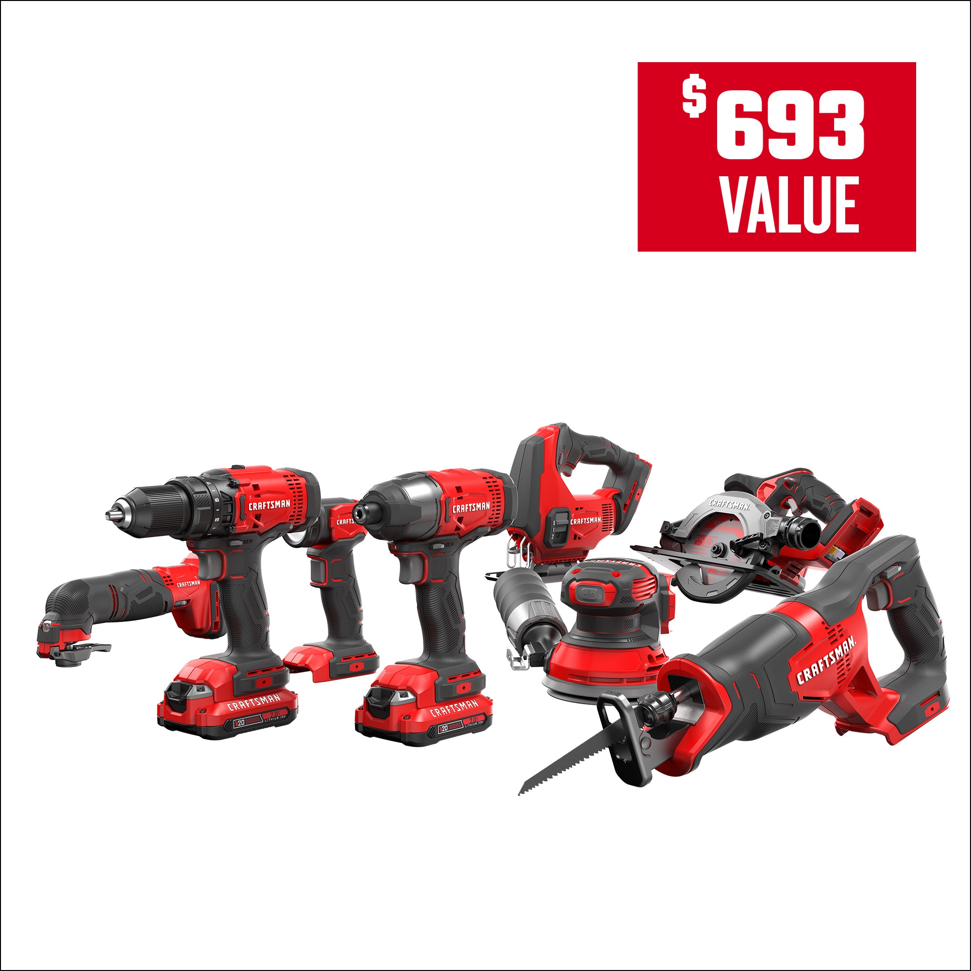 CRAFTSMAN 8-Tool Power Tool Combo Kit with Soft Case (2-Batteries Included and Charger Included)