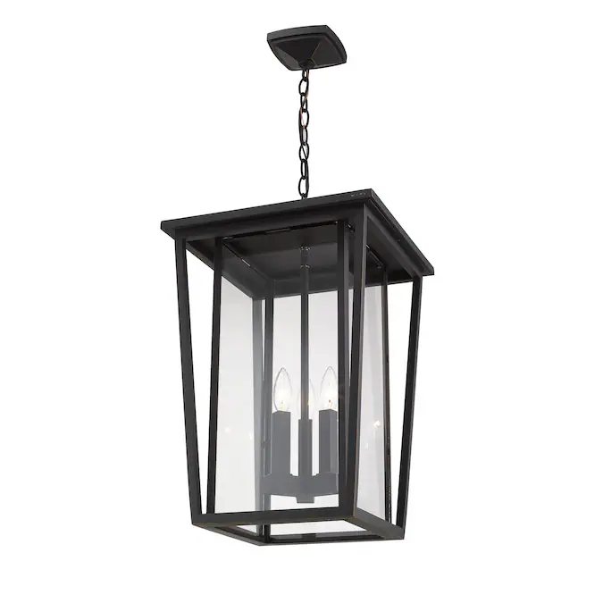 Z-Lite Seoul 3-Light Oil Rubbed Bronze Craftsman Clear Glass Lantern Outdoor Hanging Pendant Light