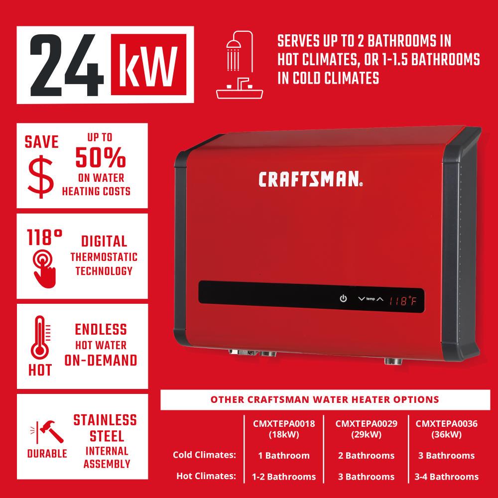 CRAFTSMAN 240-Volt 24-kW 4.8-GPM Tankless Electric Water Heater