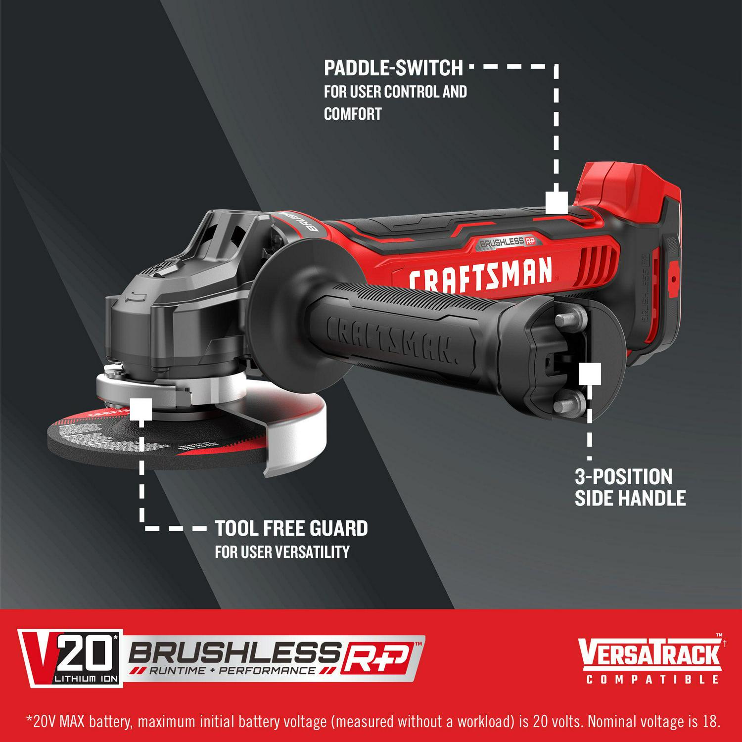 CRAFTSMAN V20 RP 4.5-in 20-volt Max Paddle Switch Brushless Cordless Angle Grinder (Tool Only)