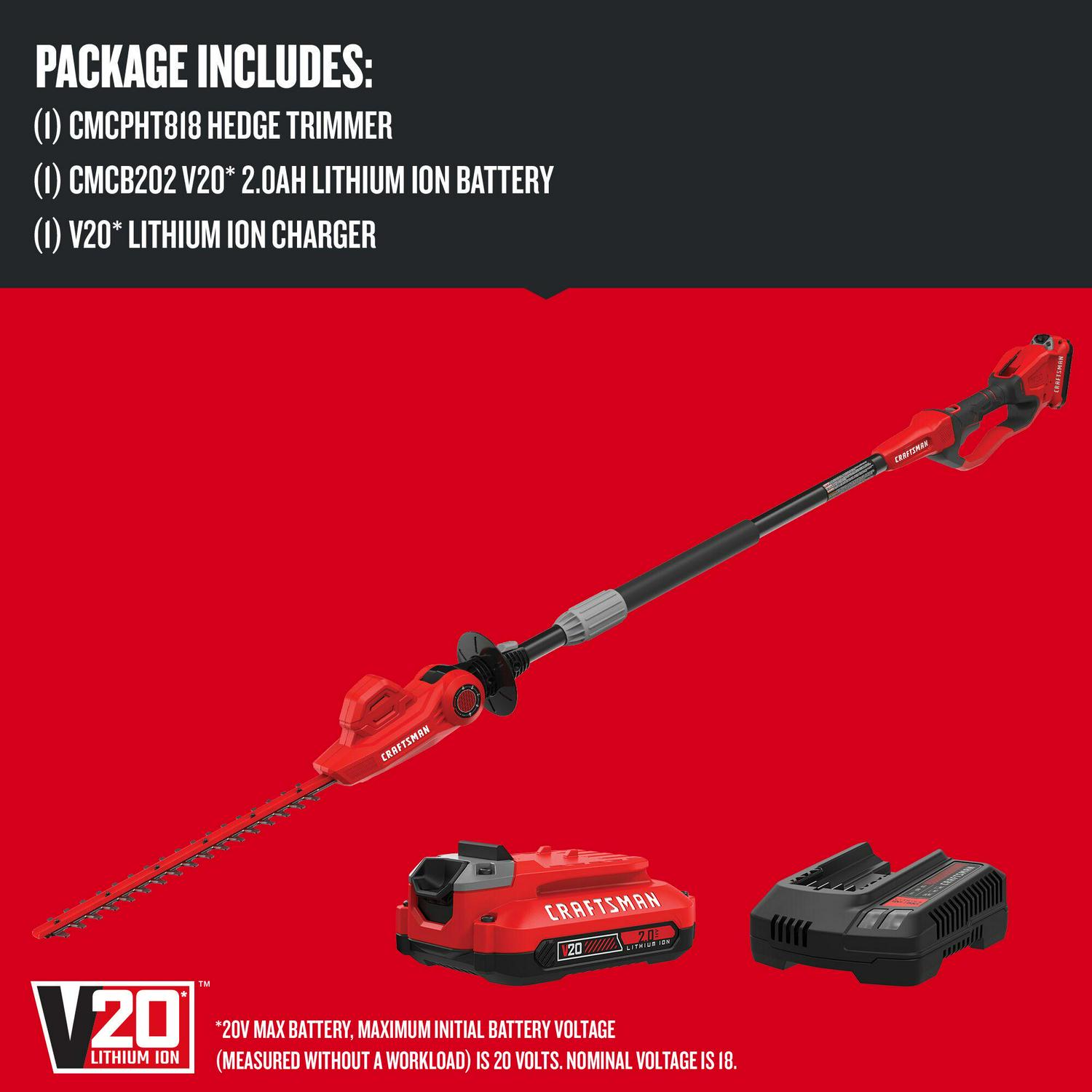 CRAFTSMAN V20 20-volt Max 18-in Battery Hedge Trimmer 2 Ah (Battery and Charger Included)