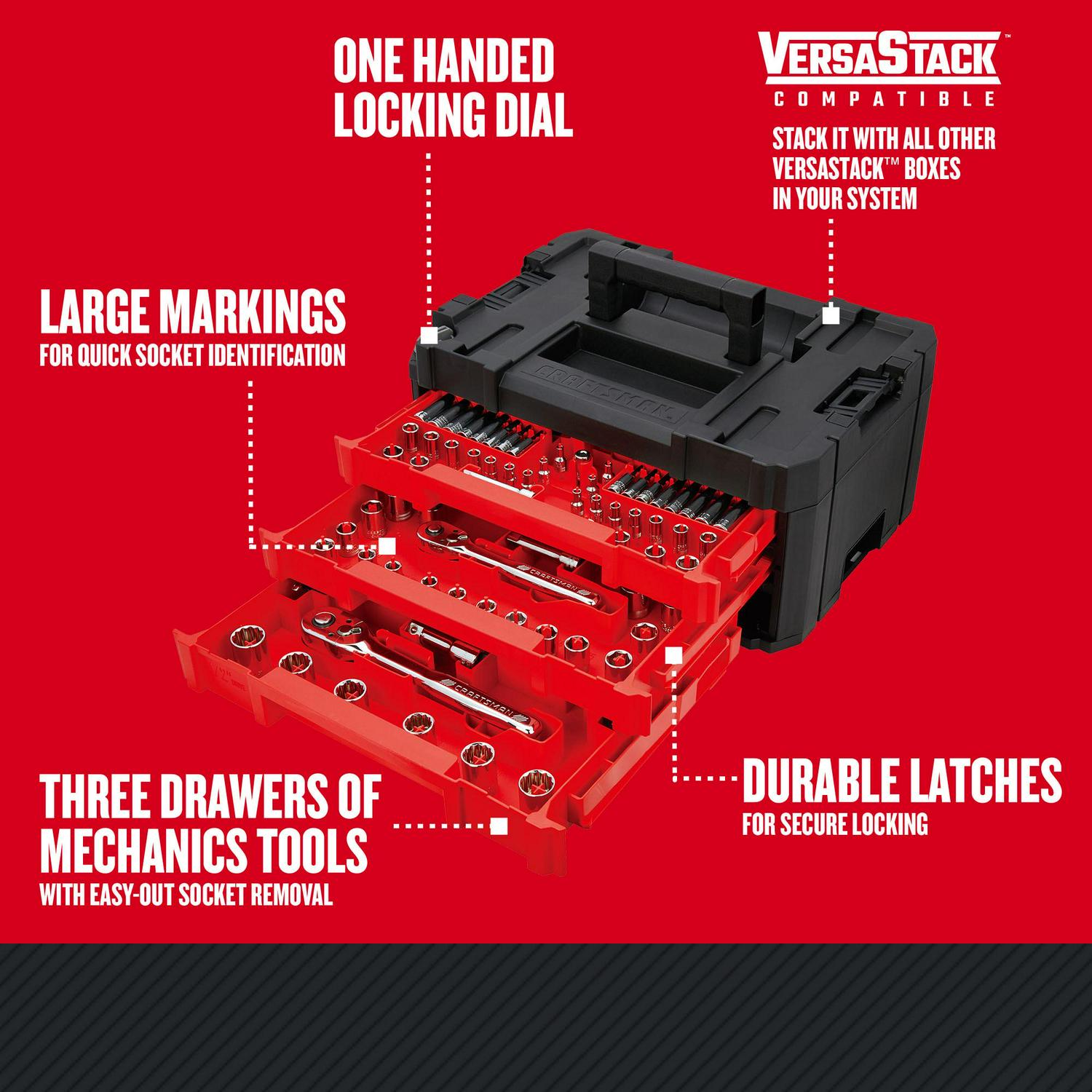 CRAFTSMAN 230-Piece Standard (SAE) and Metric Polished Chrome Mechanics Tool Set with Hard Case