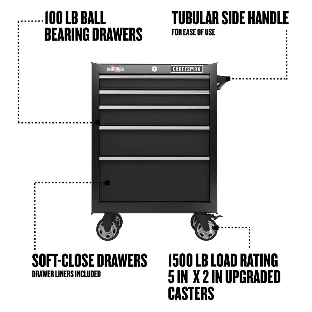 CRAFTSMAN 2000 Series 26.5-in W x 37.5-in H 5-Drawer Steel Rolling Tool Cabinet (Black)