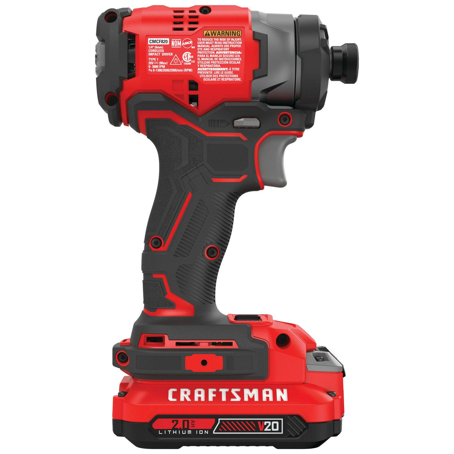 CRAFTSMAN V20 20-volt Max Brushless Cordless Impact Driver (2-Batteries Included, Charger Included and Soft Bag included)