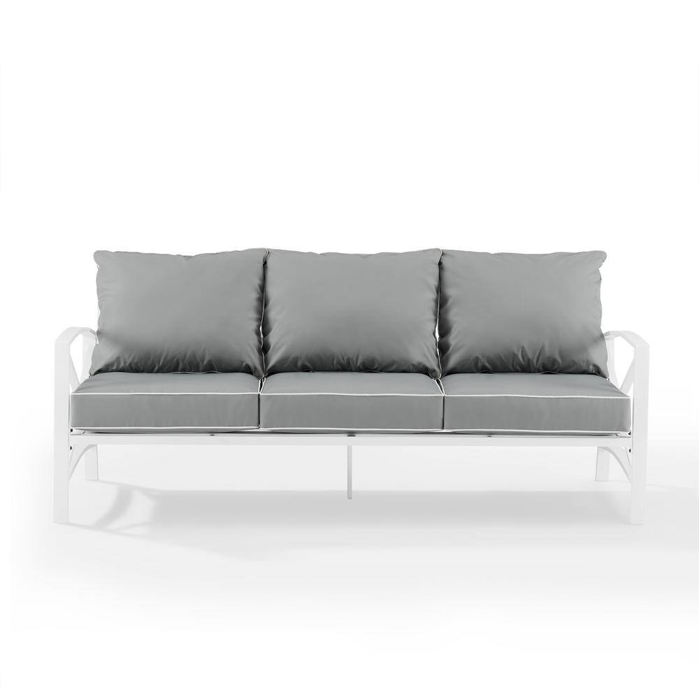 CROSLEY FURNITURE Kaplan White Outdoor Metal Sofa with Gray Cushions