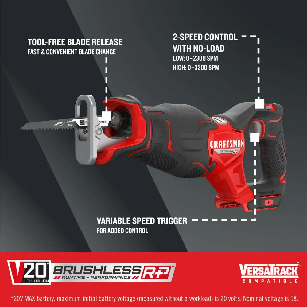 CRAFTSMAN V20 RP 20-volt Max Variable Speed Brushless Cordless Reciprocating Saw (Bare Tool)