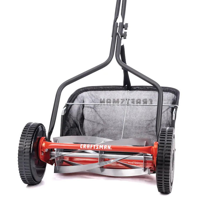 CRAFTSMAN 14-Inch Reel Lawn Mower with Bagger, 5-Blade Manual Push Mower, Adjustable Cutting Height, Lightweight Design, Steel Deck