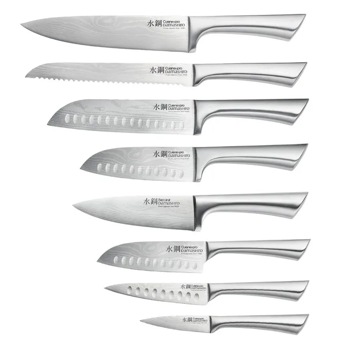Cuisinepro Damashiro 9 Piece Stainless Steel Knife Set with Block – Inspired by Japanese Craftsmanship, Traditional Damascus Design, Premium Japanese Steel