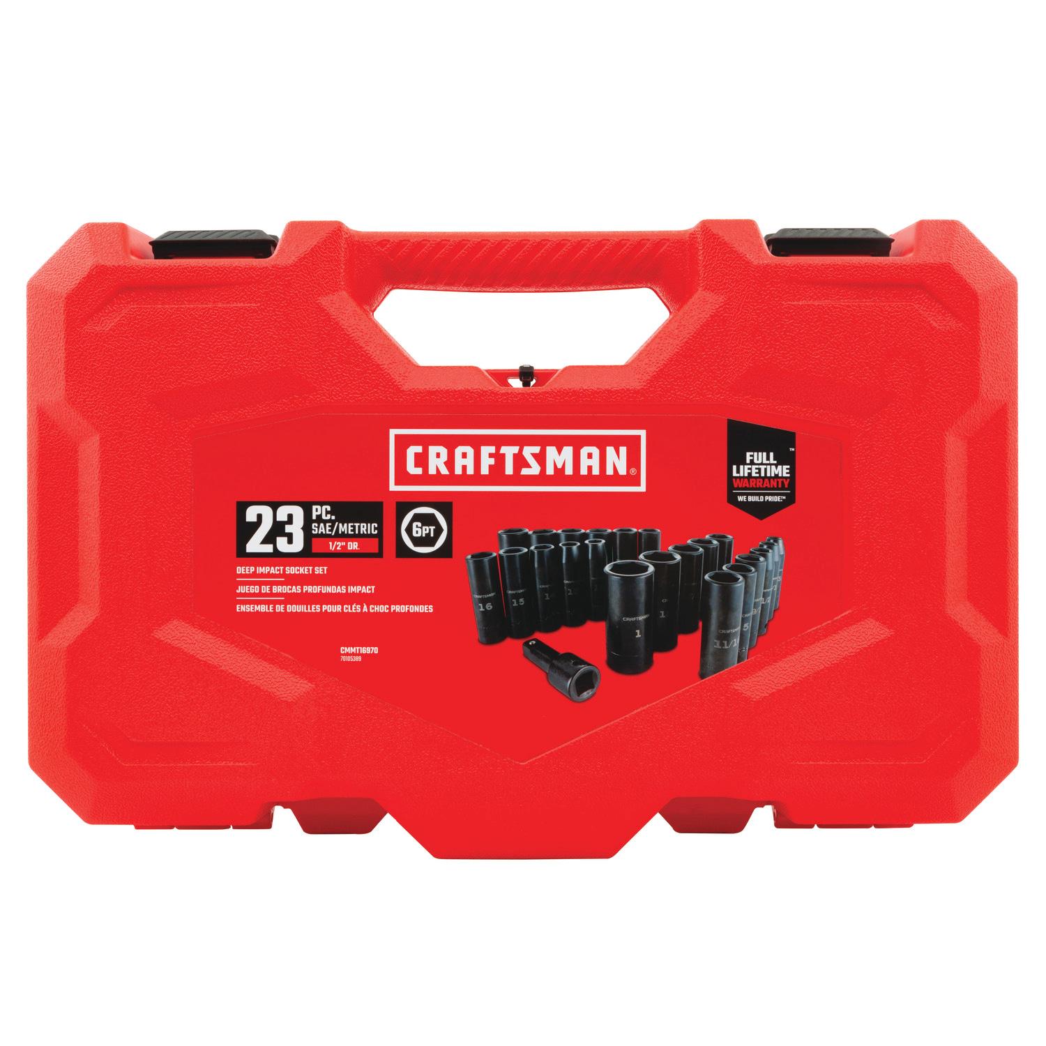 CRAFTSMAN 23-Piece Standard (SAE) and Metric Combination 1/2-in Drive Set 6-Point Impact Socket Set