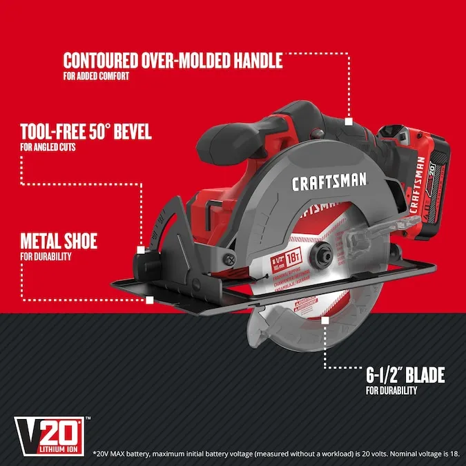 CRAFTSMAN V20 20-volt Max 6-1/2-in Cordless Circular Saw Kit (1-Battery & Charger Included)