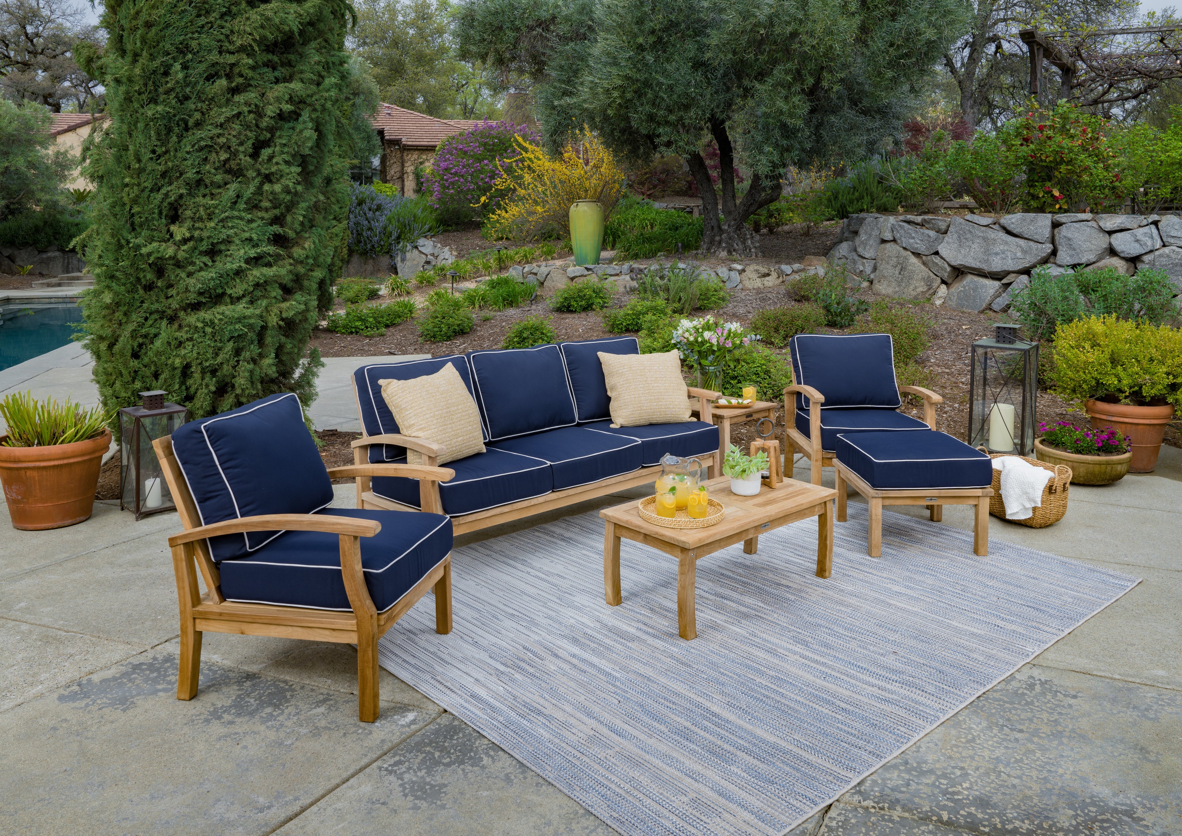 Tortuga Outdoor 6-Piece Indonesian Teak Sofa Set - Sunbrella Canvas Natural or Navy