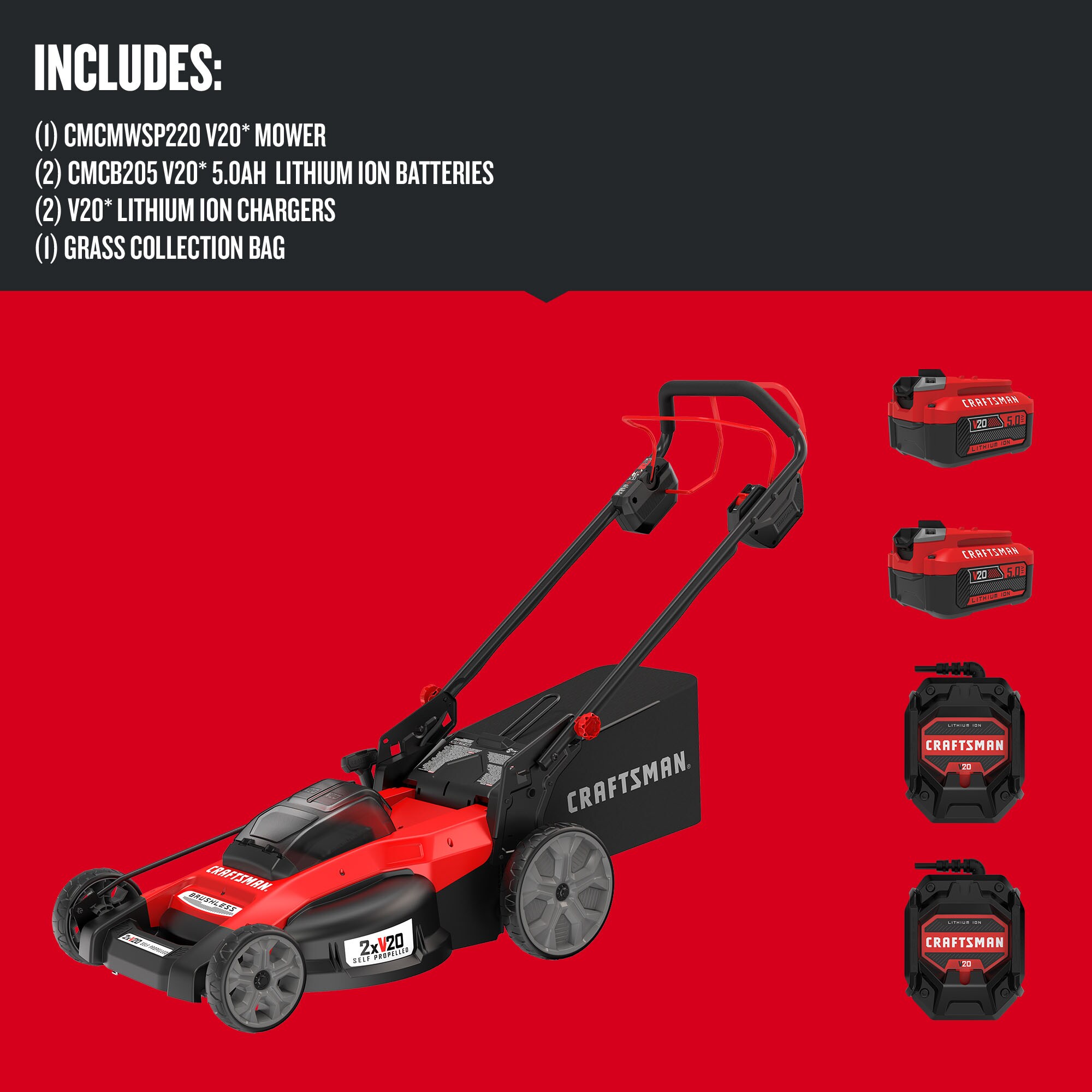 CRAFTSMAN Self-Propelled Cordless Mower 20-volt 20-in Cordless Self-propelled Lawn Mower 5 Ah (Battery and Charger Included)