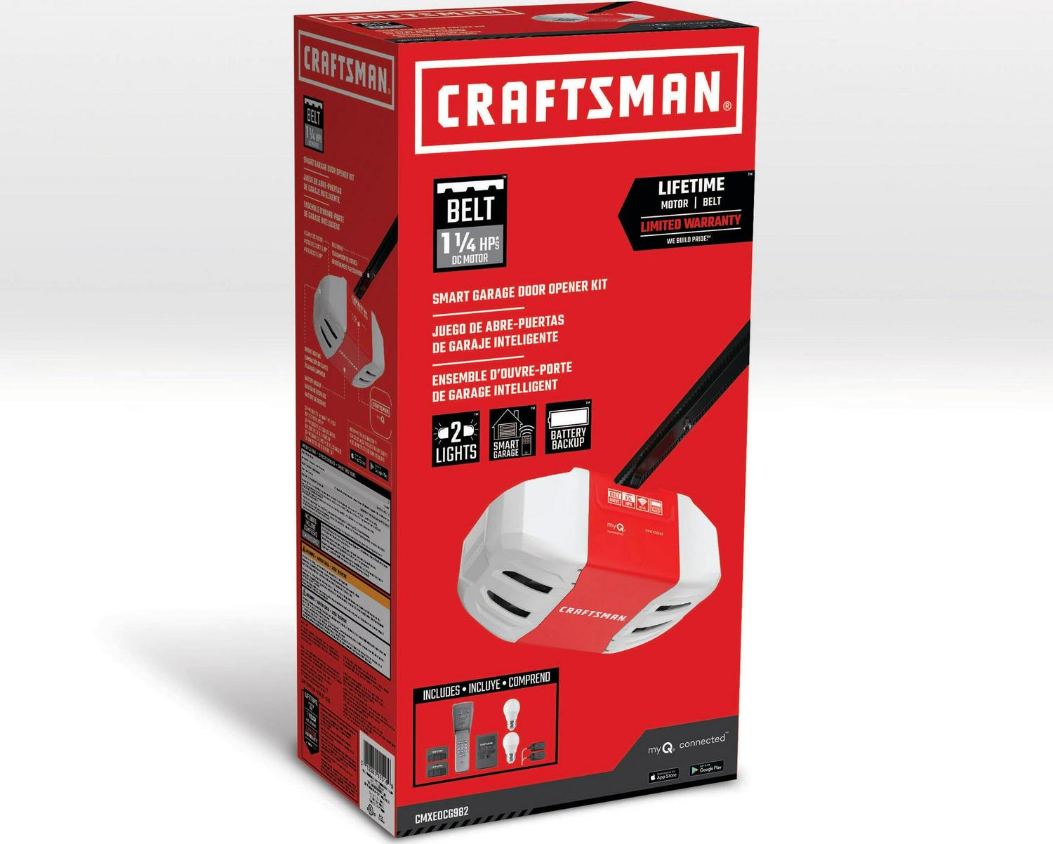 CRAFTSMAN 1-1/4 Hps myQ Smart Belt Drive Garage Door Opener Wi-fi Compatibility Battery Back-up
