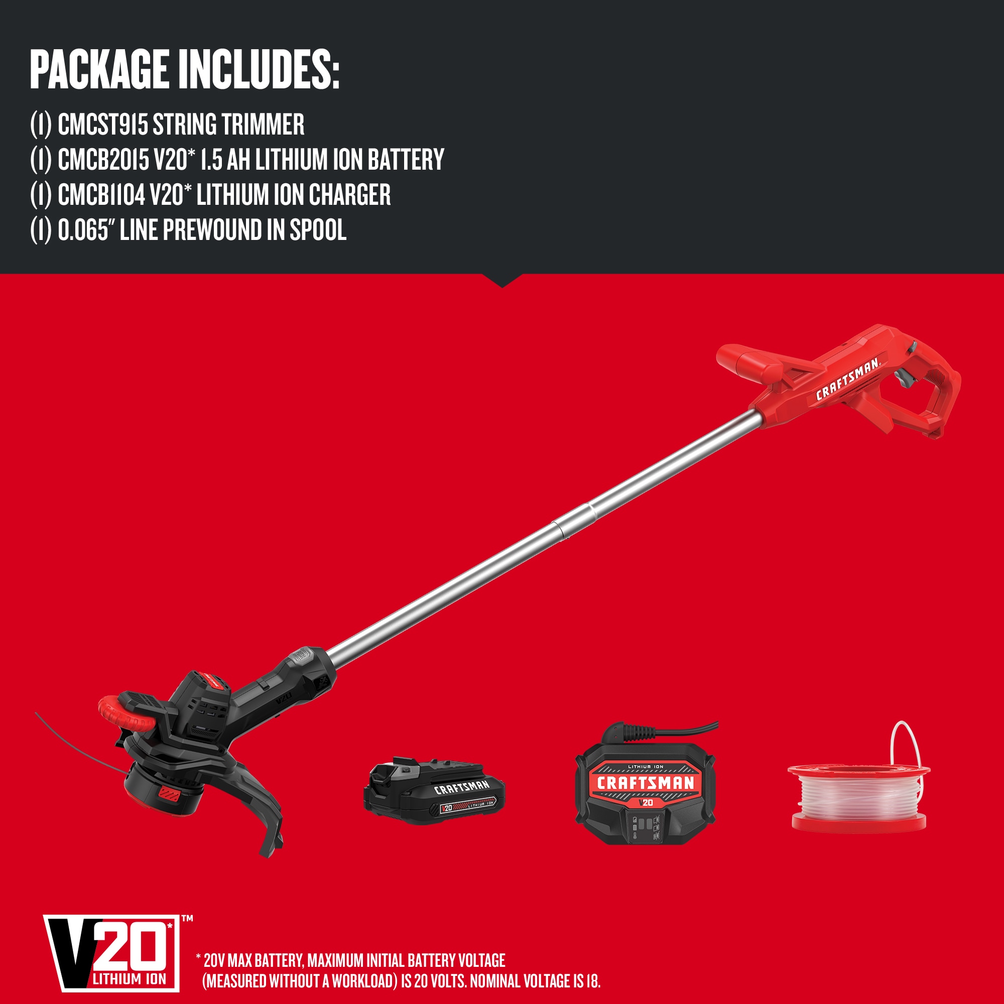 CRAFTSMAN 20-volt Max 10-in Straight Battery String Trimmer with Edger Conversion Capable 1.5 Ah (Battery and Charger Included)