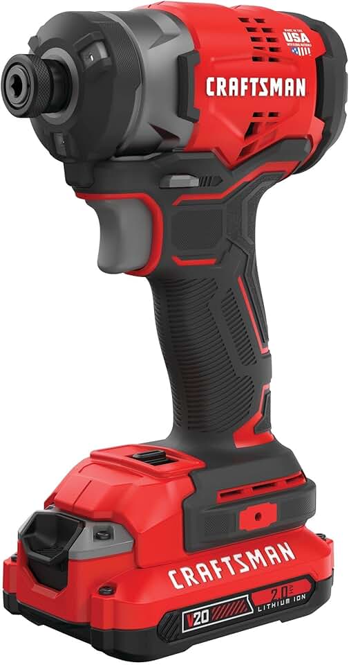 CRAFTSMAN V20 Impact Driver Kit, Cordless, 1/4 Inch, 2 Batteries and Charger Included (CMCF820D2)