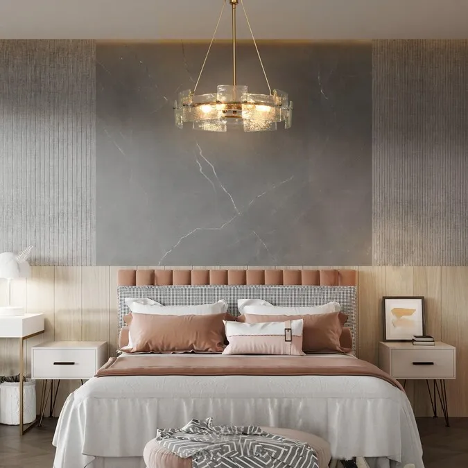 ZEVNI Glassie 6-Light Polished Gold Brass with Art Glass Drum Craftsman LED Dry rated Chandelier