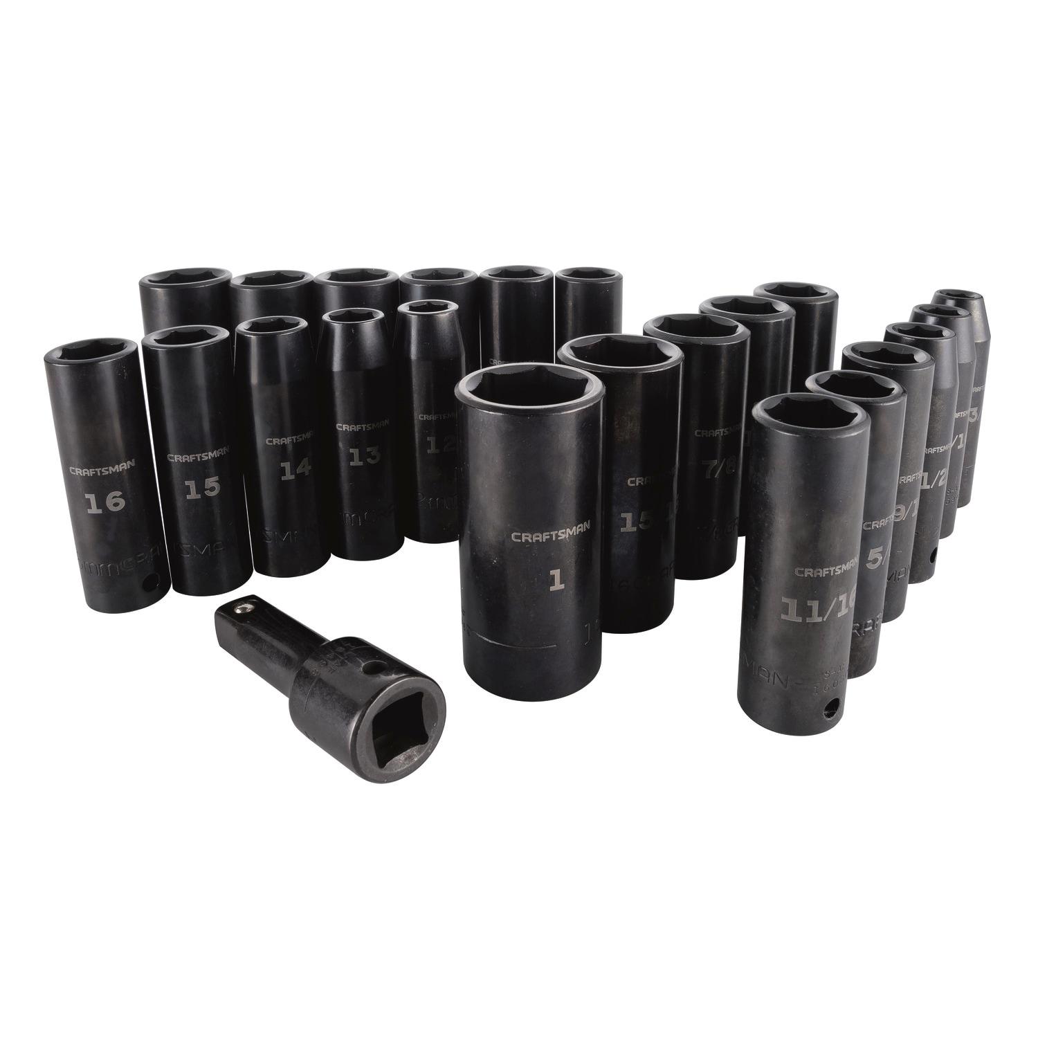 CRAFTSMAN 23-Piece Standard (SAE) and Metric Combination 1/2-in Drive Set 6-Point Impact Socket Set