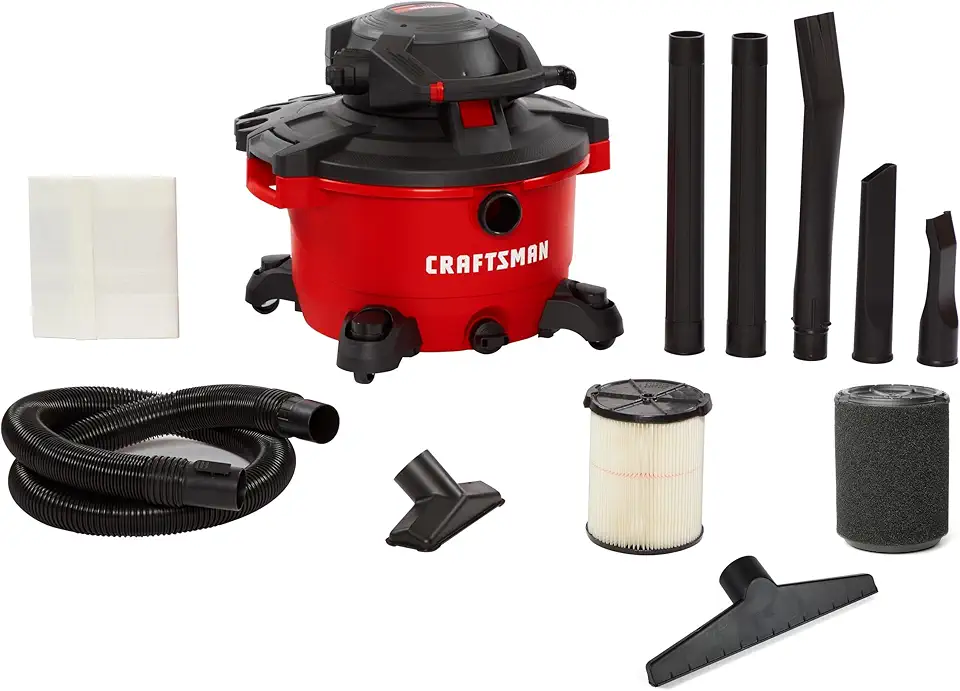 CRAFTSMAN CMXEVBE17606 12 Gallon 6 Peak HP Wet/Dry Vac with Detachable Leaf Blower, Portable Shop Vacuum with Attachments, Wet Filter and Wet Nozzle