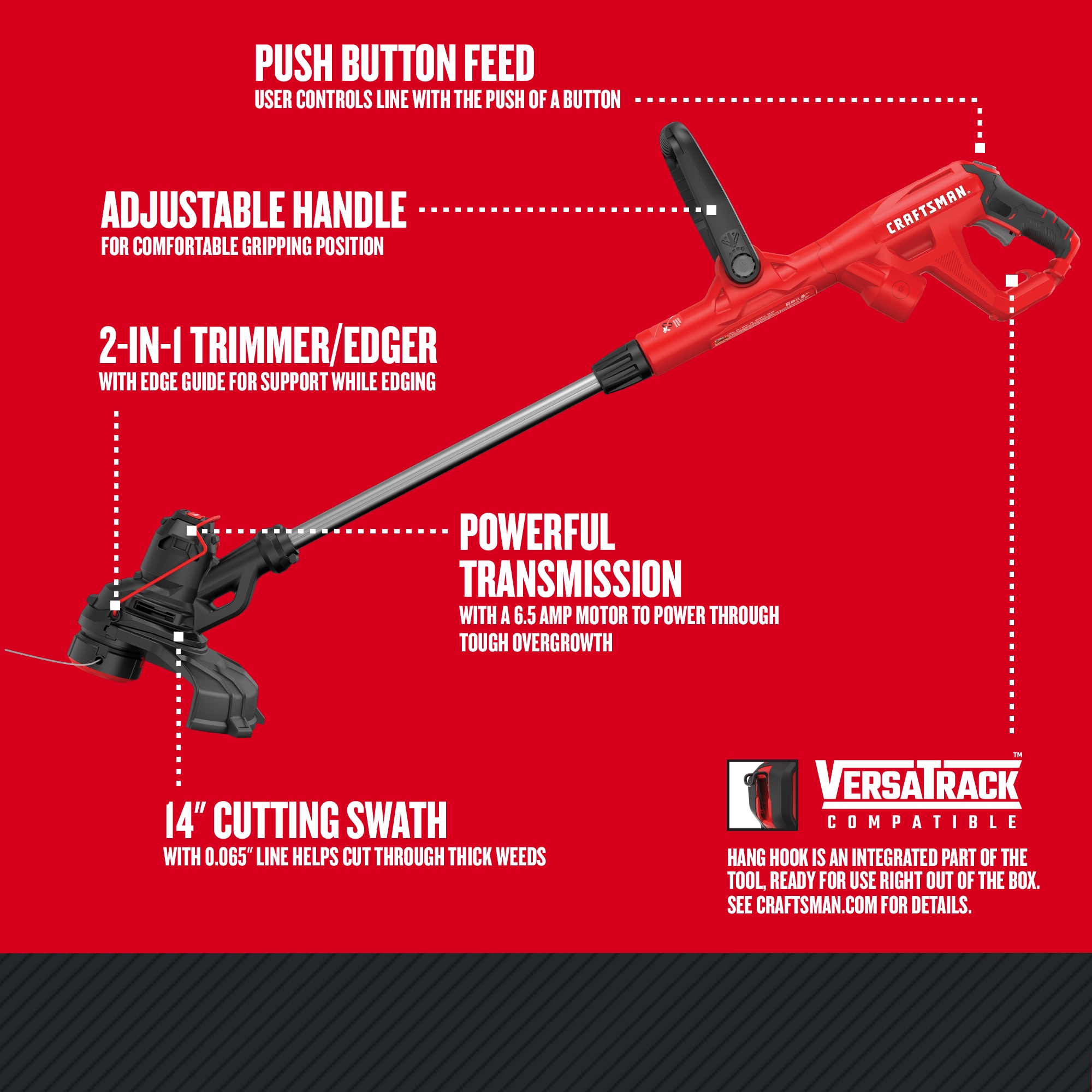 CRAFTSMAN Weedwacker 14-in Straight Corded Electric String Trimmer with Edger Conversion Capable